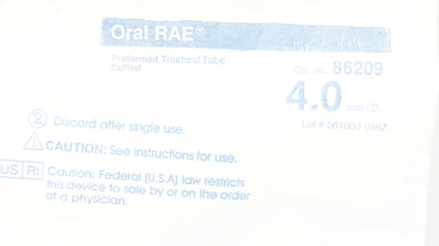 Mallinckrodt 86209 Oral RAE Preformed Tracheal Tube Cuffed 4.0 x 5.5mm